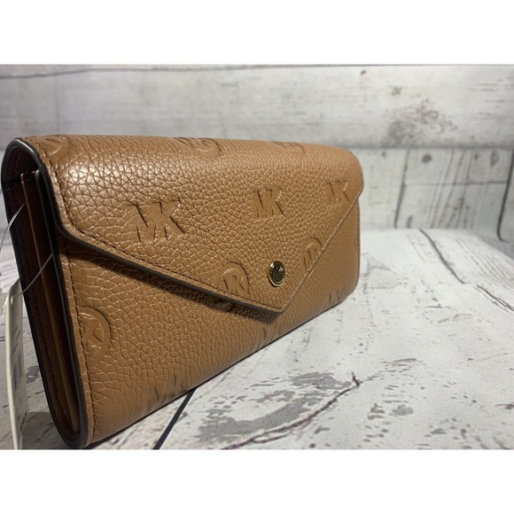 Michael Kors Large Envelope Brown MK logo Leather Embossed Wallet - Picture 4 of 6